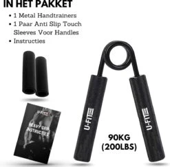 U-Fit One Metal Handtrainer 90kg Met 2 Soft Touch Sleeves - Grip Trainer - Handknijper - Knijphalter - Armtrainer - Hand Knijper - Handgripper - Heavy Gripper - Onderarm - Buigveer -FitForce Outlet Winkel 1200x1182 1