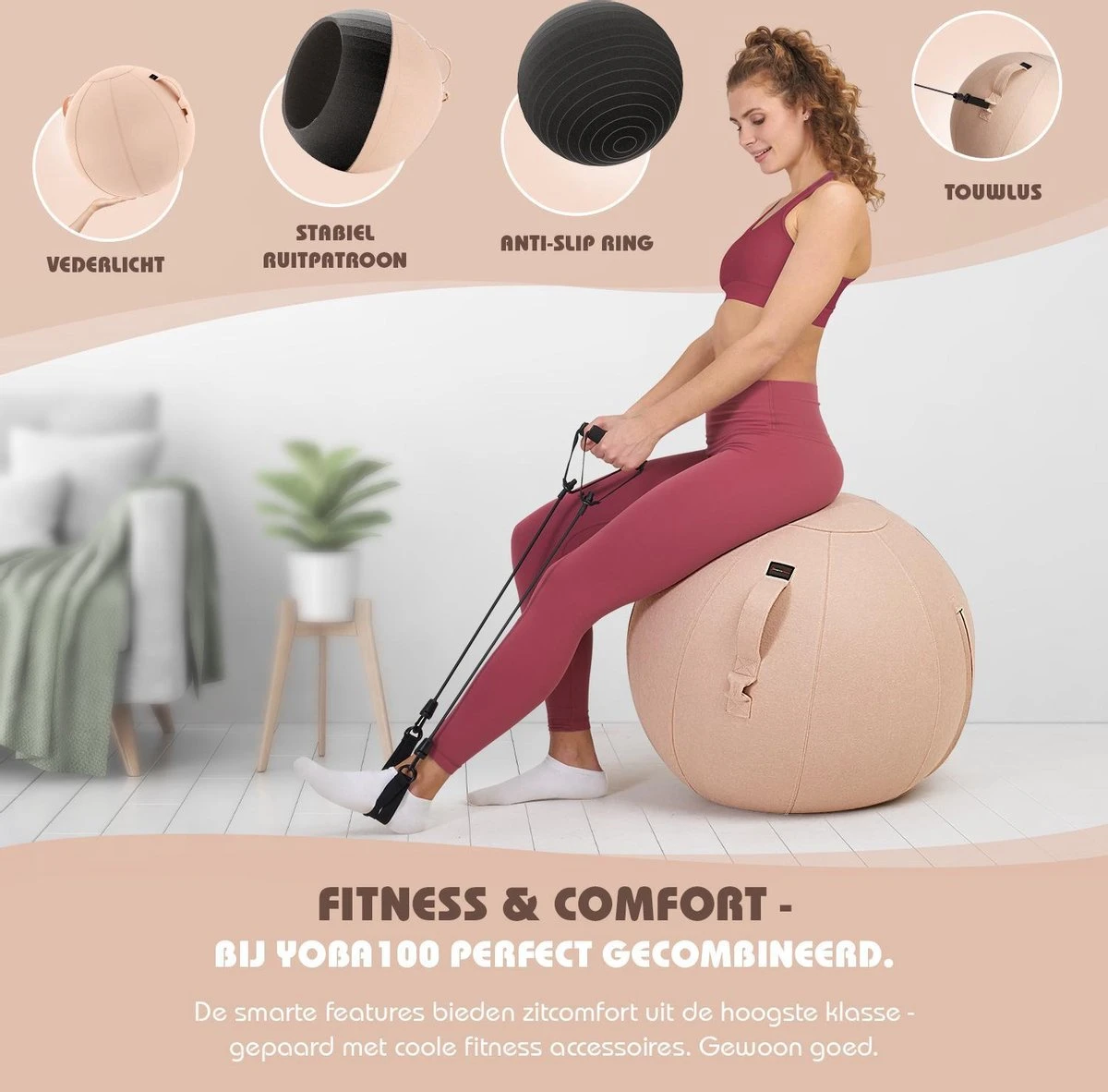 Sportstech Fitnessbal - Zitbal - Ergnomisch Voor Yoga, Pilates, Zwangerschap & Homegym - YOBA100 6 Sportstech Fitnessbal - Zitbal - Ergnomisch Voor Yoga, Pilates, Zwangerschap & Homegym - YOBA100 - Afbeelding 6