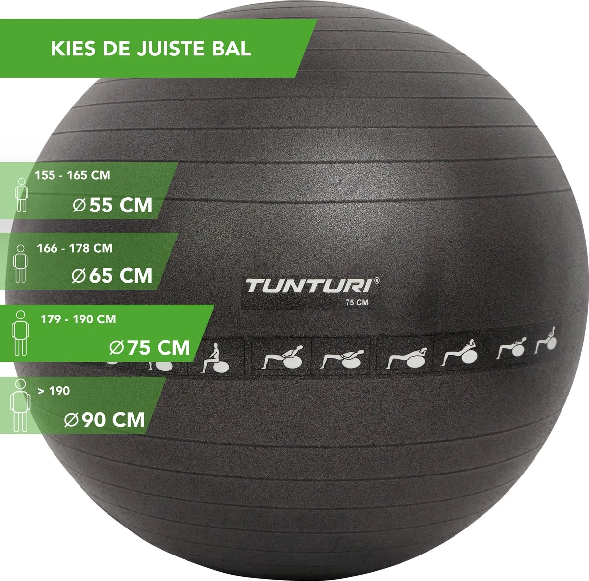 Tunturi Fitnessbal - Gymball - Swiss Ball - 75 Cm - Anti Burst - Inclusief Pomp - Zwart - Incl. Gratis Fitness App 2 Tunturi Fitnessbal - Gymball - Swiss Ball - 75 Cm - Anti Burst - Inclusief Pomp - Zwart - Incl. Gratis Fitness App - Afbeelding 2