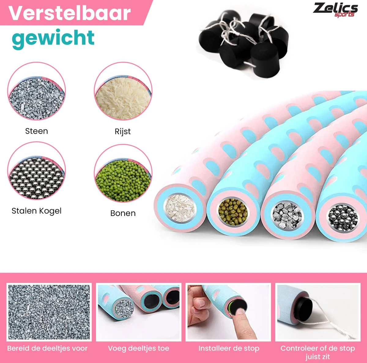 Zelics Sports - Professionele Fitness Hoelahoep Voor Volwassenen Met Gewicht - Gemaakt Van Roestvrij Staal, Zachte Foam En Anti-Zweet Buitenlaag - Sport Hoepel - Hula Hoop - Weight Hoop - Hoepel Fitness - 92cm/1.2 Kg Vulbaar- Inclusief Spingtouw 5 Zelics Sports - Professionele Fitness Hoelahoep Voor Volwassenen Met Gewicht - Gemaakt Van Roestvrij Staal, Zachte Foam En Anti-Zweet Buitenlaag - Sport Hoepel - Hula Hoop - Weight Hoop - Hoepel Fitness - 92cm/1.2 Kg Vulbaar- Inclusief Spingtouw - Afbeelding 5