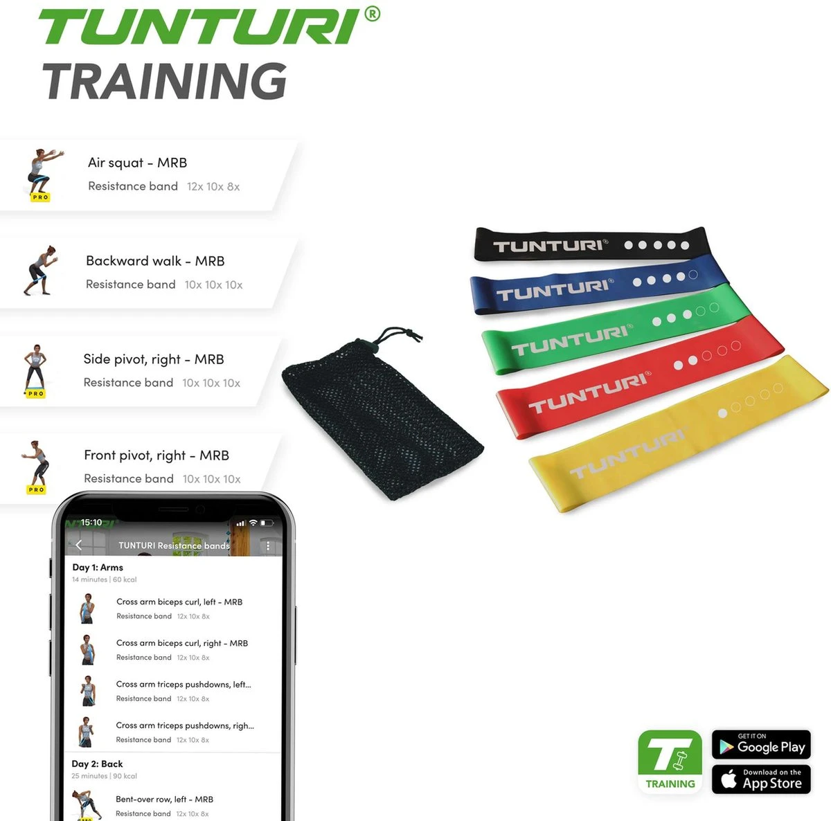 Tunturi Resistance Band Set - Weerstandsbanden - Fitness Elastiek - 5 Stuks - Incl. Gratis Fitness App 4 Tunturi Resistance Band Set - Weerstandsbanden - Fitness Elastiek - 5 Stuks - Incl. Gratis Fitness App - Afbeelding 4