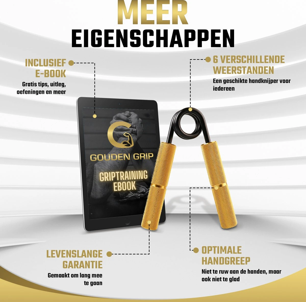 Gouden Grip Handknijper 6-Delige Premium Set 23-135kg + E-book - Handtrainer - Handgrippers - Handknijper Fitness - Knijphalter - Onderarm Trainer - Handtrainer - Heavy Grip - Buigveer 2 Gouden Grip Handknijper 6-Delige Premium Set 23-135kg + E-book - Handtrainer - Handgrippers - Handknijper Fitness - Knijphalter - Onderarm Trainer - Handtrainer - Heavy Grip - Buigveer - Afbeelding 2
