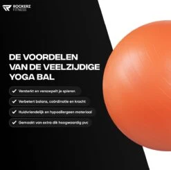 Rockerz Fitness® - Yoga Bal Inclusief Pomp - Pilates Bal - Fitness Bal - Zwangerschapsbal - Goede Houding Bij Het Thuiswerken - 75 Cm - Kleur: Oranje -FitForce Outlet Winkel 1200x1191 11