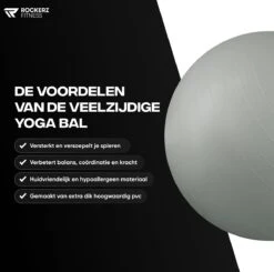 Rockerz Fitness® - Yoga Bal Inclusief Pomp - Pilates Bal - Fitness Bal - Zwangerschapsbal - Goede Houding Bij Het Thuiswerken - 75 Cm - Kleur: Grijs -FitForce Outlet Winkel 1200x1191 14