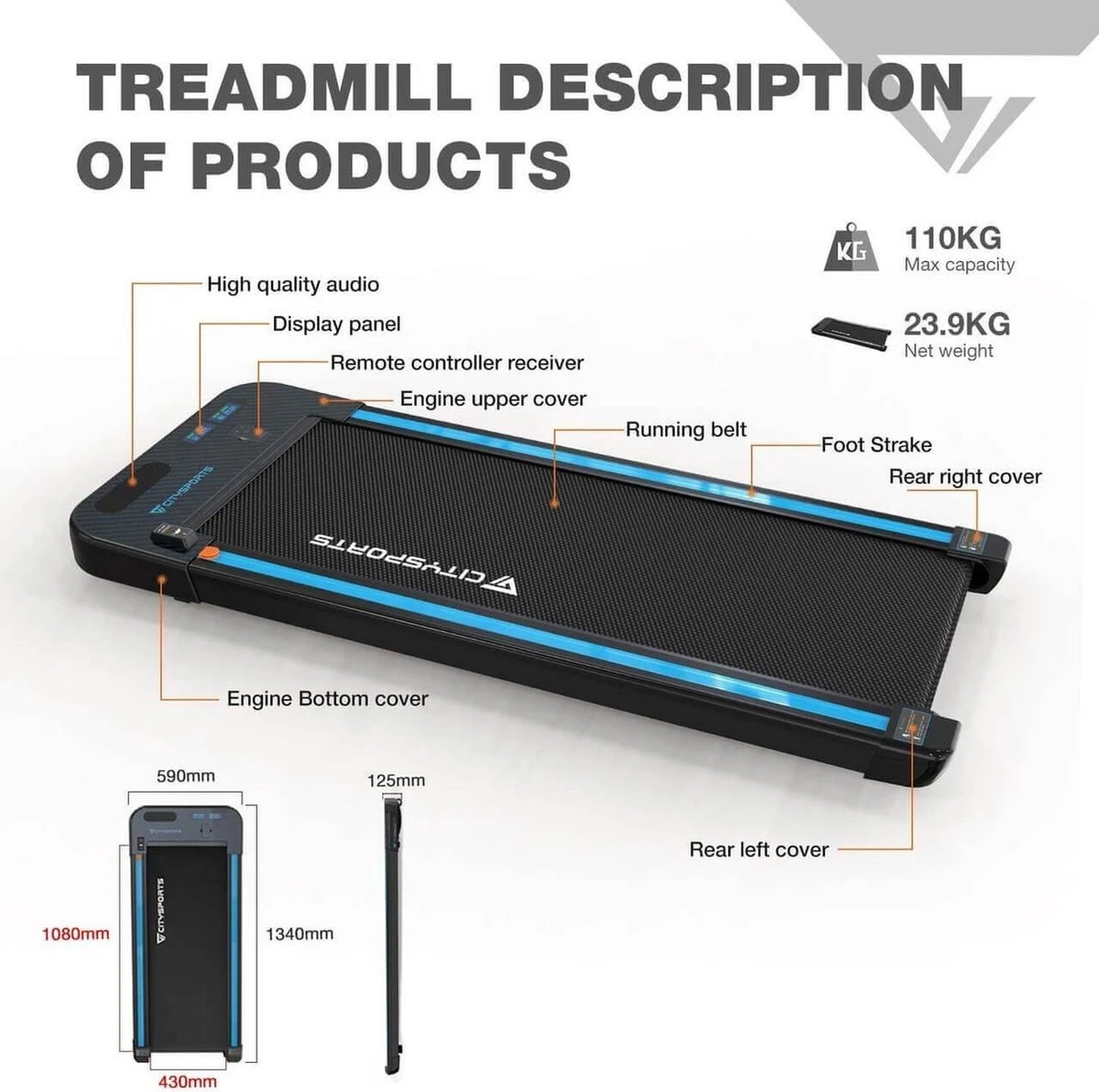 Merkloos CITYSPORTS Loopband, Elektrisch, Motor 440 W, Instelbare Snelheid, LCD-scherm En Calorieënteller, Geïntegreerde Bluetooth-luidspreker, Ultradun En Stil, Voor Thuis/kantoor 7 Merkloos CITYSPORTS Loopband, Elektrisch, Motor 440 W, Instelbare Snelheid, LCD-scherm En Calorieënteller, Geïntegreerde Bluetooth-luidspreker, Ultradun En Stil, Voor Thuis/kantoor - Afbeelding 7