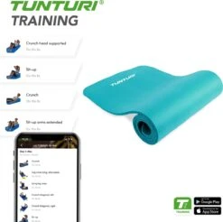 Tunturi Fitnessmat - Yogamat - Sportmat Gemaakt Van Zacht NBR Materiaal - 180 X 60 X 1,5cm - Turquoise- Incl. Gratis Fitness App -FitForce Outlet Winkel 1200x1196 8
