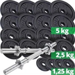 ScSPORTS® Dumbellset 70 Kg - Halterset - Gietijzer - 30 Mm - Korte Halterstangen Met Halterschijven - Gewichten