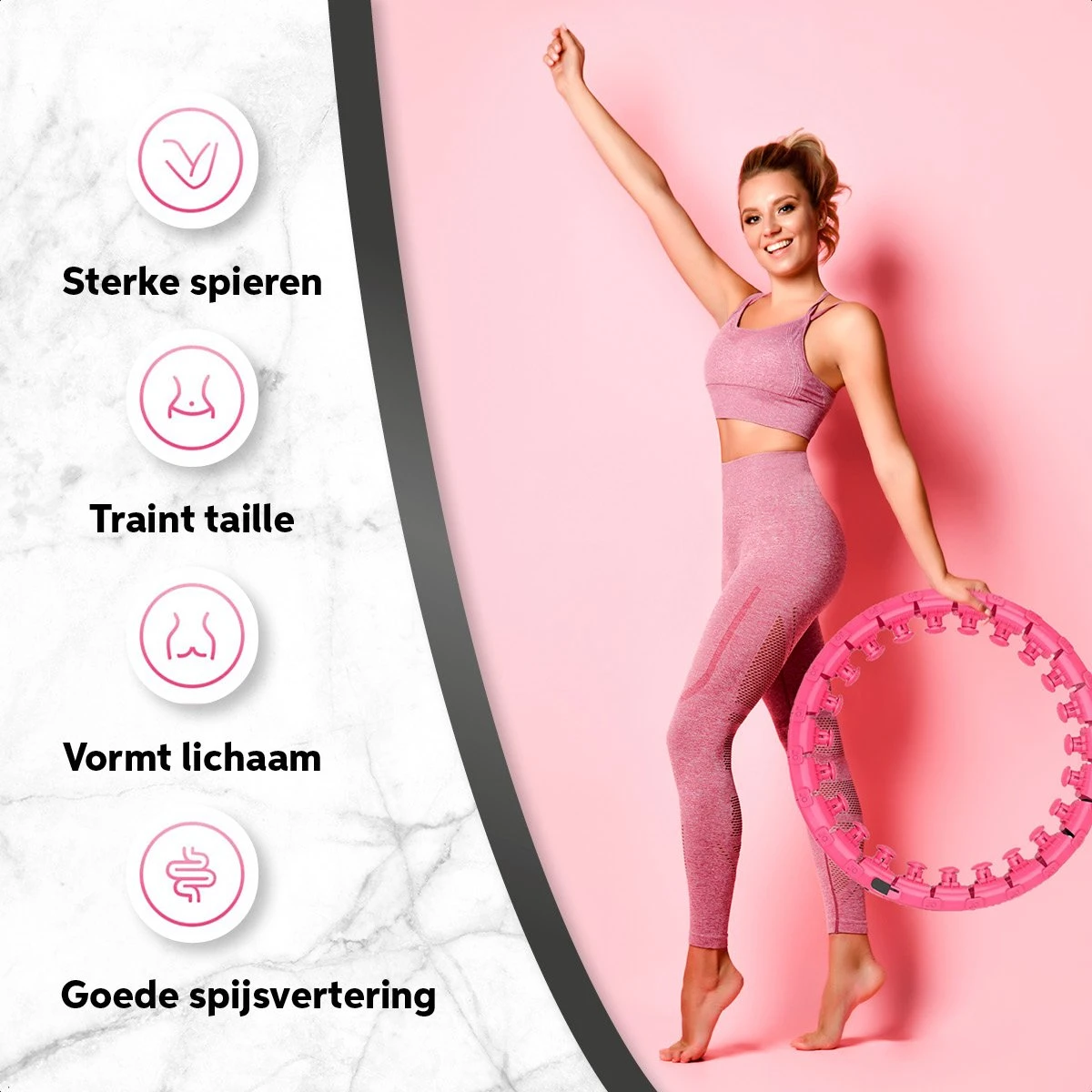 Living Nine Fitness Hoelahoep - Met Gewicht - Roze - Voor Volwassenen 3 Living Nine Fitness Hoelahoep - Met Gewicht - Roze - Voor Volwassenen - Afbeelding 3
