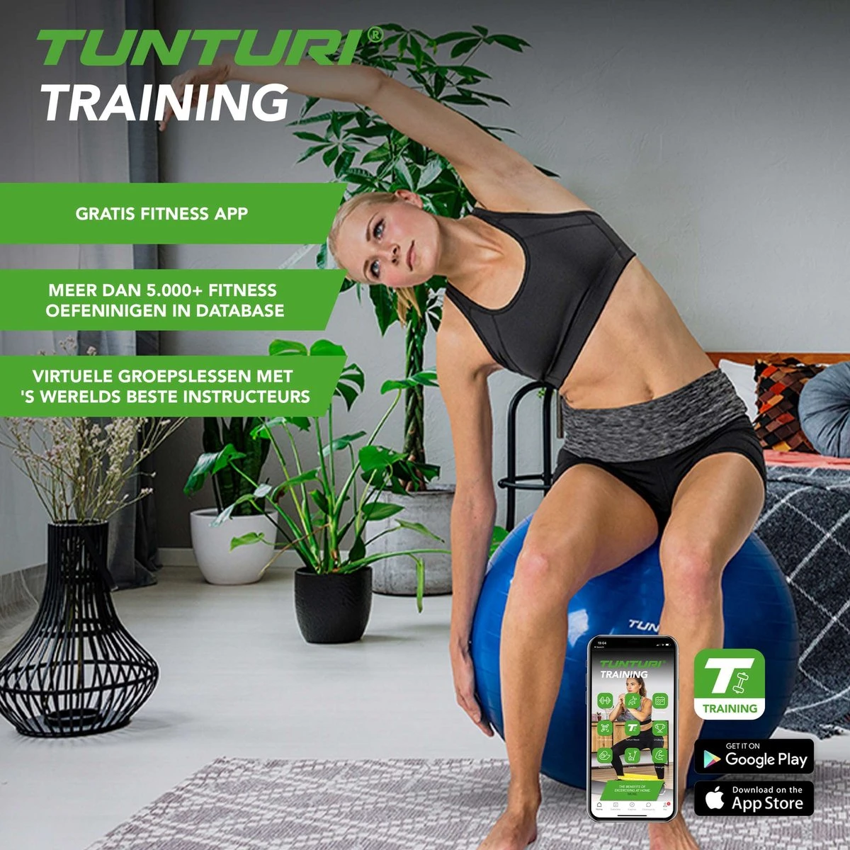 Tunturi Fitness Bal - Yoga Bal Inclusief Pomp - Pilates Bal - Zwangerschaps Bal - 55 Cm - Kleur: Zilver - Incl. Gratis Fitness App 4 Tunturi Fitness Bal - Yoga Bal Inclusief Pomp - Pilates Bal - Zwangerschaps Bal - 55 Cm - Kleur: Zilver - Incl. Gratis Fitness App - Afbeelding 4