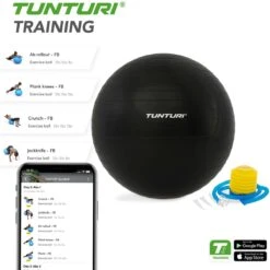 Tunturi Fitness Bal - Yoga Bal Inclusief Pomp - Pilates Bal - Zwangerschaps Bal - 55 Cm - Kleur: Zwart - Incl. Gratis Fitness App -FitForce Outlet Winkel 1200x1200 1103