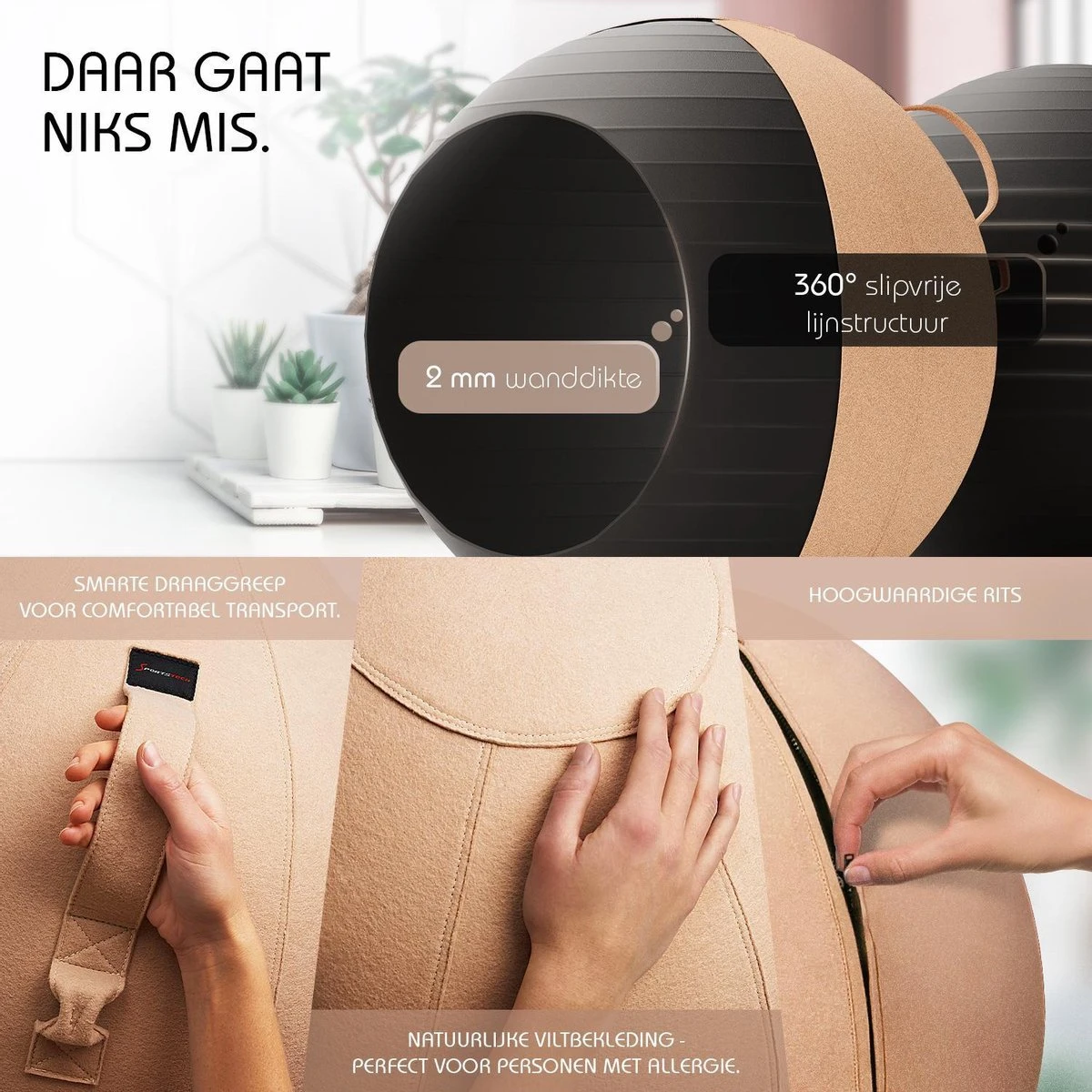 Sportstech Fitnessbal - Zitbal - Ergnomisch Voor Yoga, Pilates, Zwangerschap & Homegym - YOBA100 3 Sportstech Fitnessbal - Zitbal - Ergnomisch Voor Yoga, Pilates, Zwangerschap & Homegym - YOBA100 - Afbeelding 3