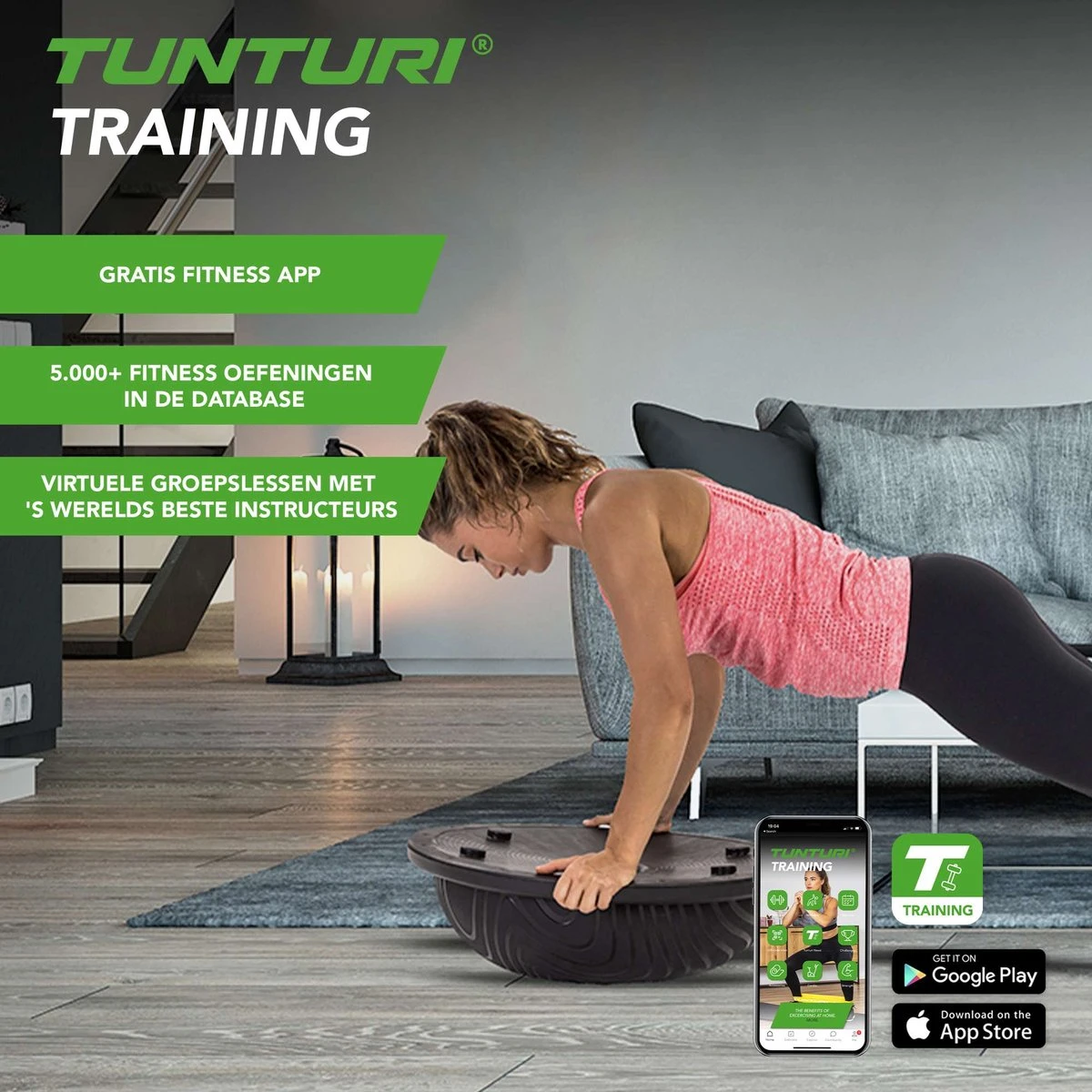 Tunturi Balanstrainer Pro Met Handvatten - Balanskussen Met Resistance Band Set - Balansbal Incl. Meegeleverde Voetpomp - Incl. Gratis Fitness App 16 Tunturi Balanstrainer Pro Met Handvatten - Balanskussen Met Resistance Band Set - Balansbal Incl. Meegeleverde Voetpomp - Incl. Gratis Fitness App - Afbeelding 16