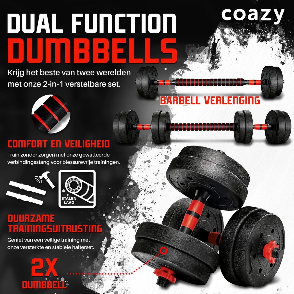 Coazy Dumbell En Barbell Set Verstelbaar - Dumbells - Gewichten Fitness - Halterstang Met Gewichten - Halter 2 Coazy Dumbell En Barbell Set Verstelbaar - Dumbells - Gewichten Fitness - Halterstang Met Gewichten - Halter - Afbeelding 2