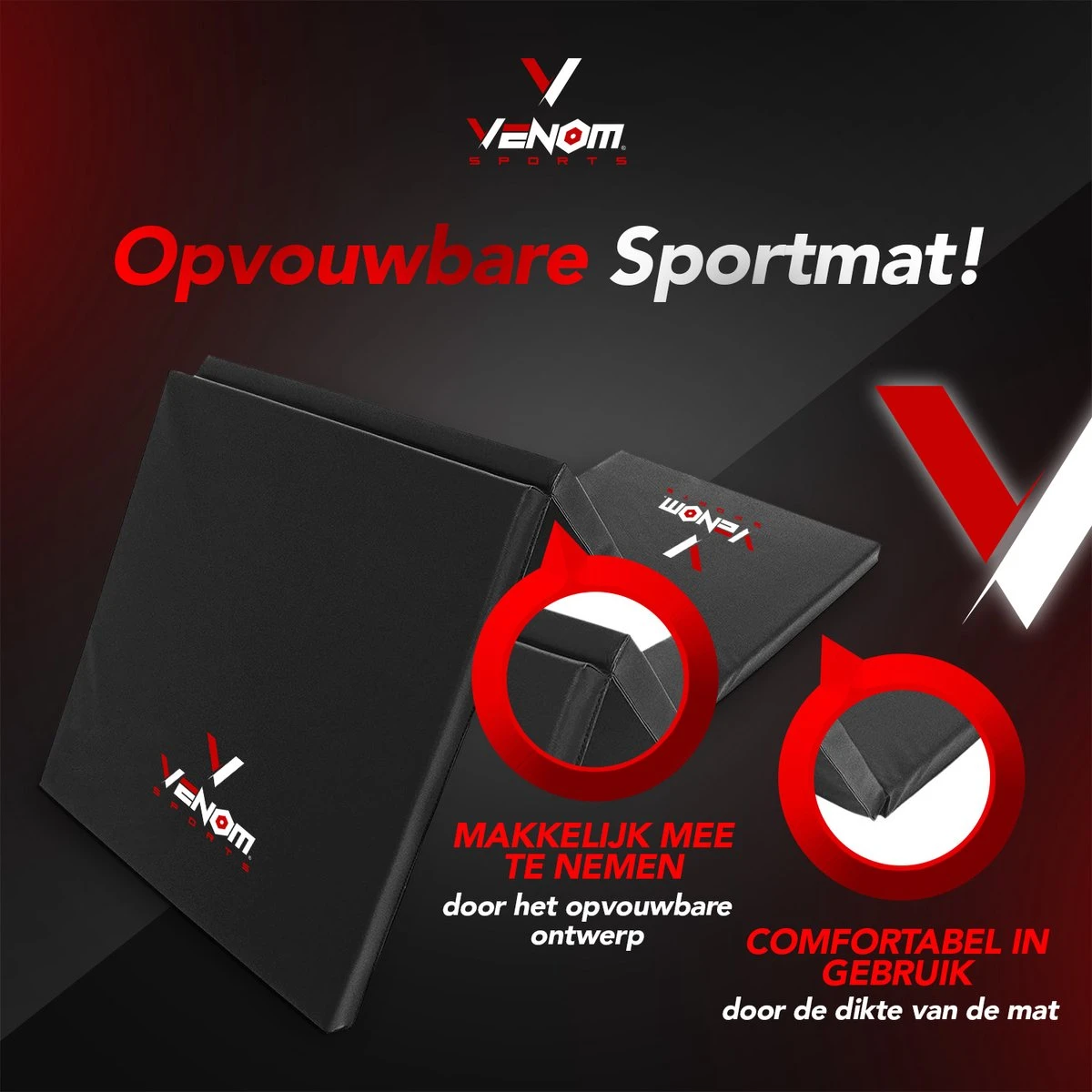 Venom Sports Fitnessmat – Professionele Opvouwbare Turnmat – Yoga – Yogamat – Extra Dikke Sportmat – Gymnastiekmat – L180xB60xH5cm – Zwart 4 Venom Sports Fitnessmat – Professionele Opvouwbare Turnmat – Yoga – Yogamat – Extra Dikke Sportmat – Gymnastiekmat – L180xB60xH5cm – Zwart - Afbeelding 4