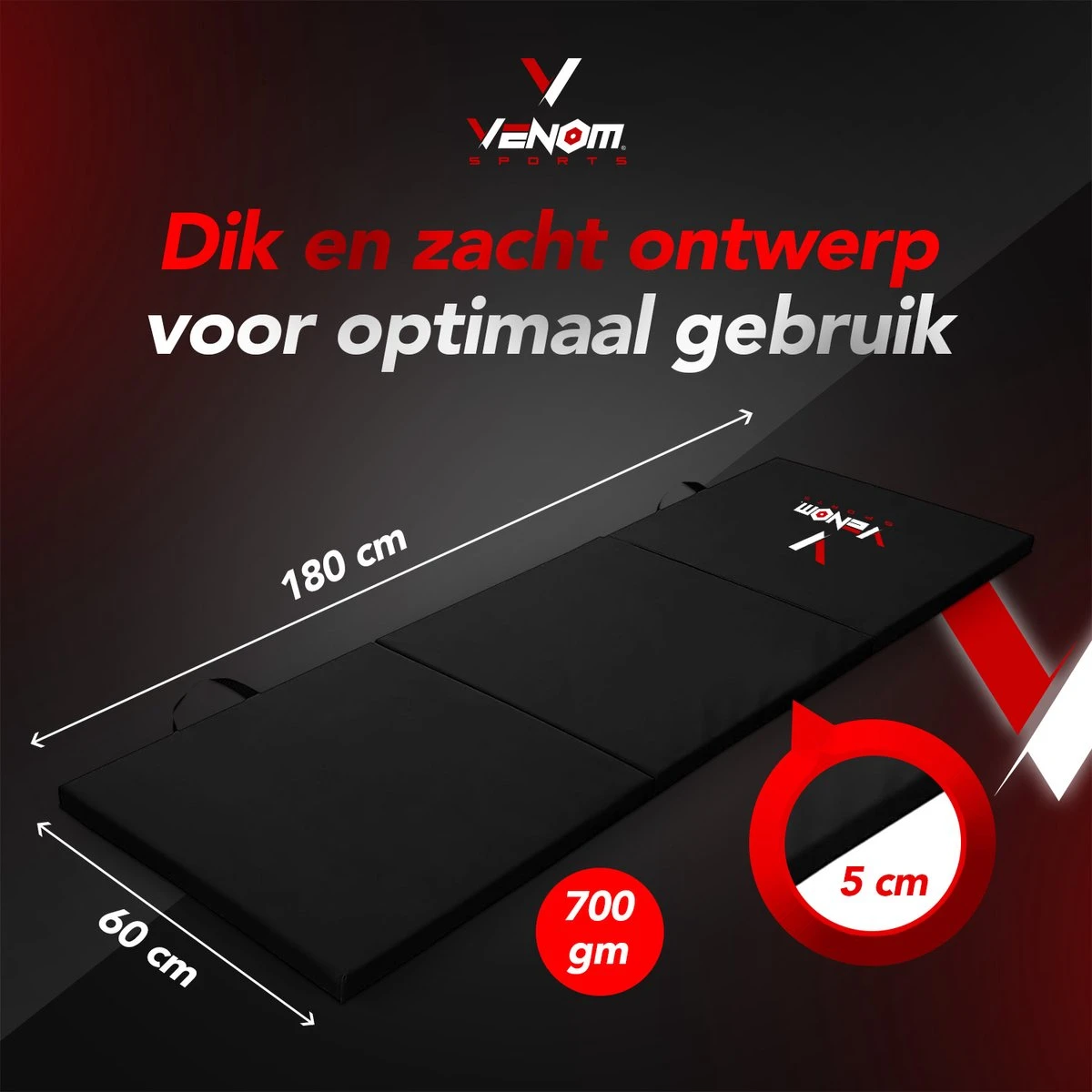 Venom Sports Fitnessmat – Professionele Opvouwbare Turnmat – Yoga – Yogamat – Extra Dikke Sportmat – Gymnastiekmat – L180xB60xH5cm – Zwart 5 Venom Sports Fitnessmat – Professionele Opvouwbare Turnmat – Yoga – Yogamat – Extra Dikke Sportmat – Gymnastiekmat – L180xB60xH5cm – Zwart - Afbeelding 5