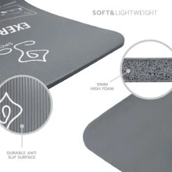 JAP Sports - Yogamat - Anti Slip Met 12 Oefeningen - Fitness, Workout, Aerobics Etc. - Extra Dik - Zacht En Licht - Eco Friendly - Anti Bacterie - Grijs -FitForce Outlet Winkel 1200x1200 1348