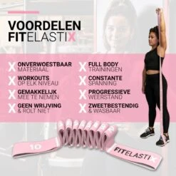 FITELASTIX® Premium Weerstandsband Lang - Voor Elk Niveau - Alles In 1 - Full Body - Resistance Band - Fitness Elastiek - Sport Elastiek Fitness - Met Handvatten - Inclusief Instructievideo's - Roze -FitForce Outlet Winkel 1200x1200 1452