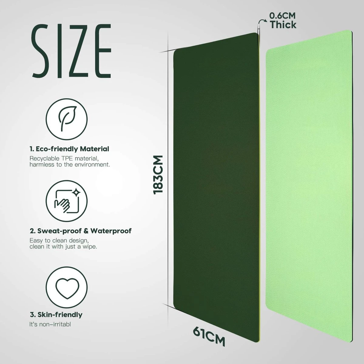 Saferell Yogamat - Groen - Gemaakt Van TPE - Antislip Hypoallergene Yogamat Met Draagband - 183 Cm X 61 Cm X 0,6 Cm 2 Saferell Yogamat - Groen - Gemaakt Van TPE - Antislip Hypoallergene Yogamat Met Draagband - 183 Cm X 61 Cm X 0,6 Cm - Afbeelding 2