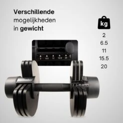 KIMO DIRECT Verstelbare Dumbbell 20KG - Dumbells - Gewichten - 2/6,5/11/15,5/20KG - Smart Dumbell - Zwart -FitForce Outlet Winkel 1200x1200 159