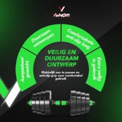 Venom Sports Verstelbare Dumbbell Set Tot 20kg - Professionele 2-in-1 Halterset Gewichten - Gebruiksvriendelijke Fitness Stang - Groen -FitForce Outlet Winkel 1200x1200 173
