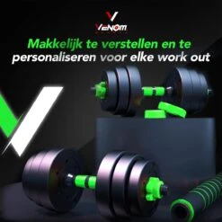 Venom Sports Verstelbare Dumbbell Set Tot 20kg - Professionele 2-in-1 Halterset Gewichten - Gebruiksvriendelijke Fitness Stang - Groen -FitForce Outlet Winkel 1200x1200 176