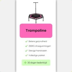 Zonovi Fitness Trampoline 250 Kilo – Mini Trampoline – Kleine Trampoline – Sport Trampoline – Met Elastieken – Zwart – Roze – 106 Cm – 42 Inch. -FitForce Outlet Winkel 1200x1200 1800