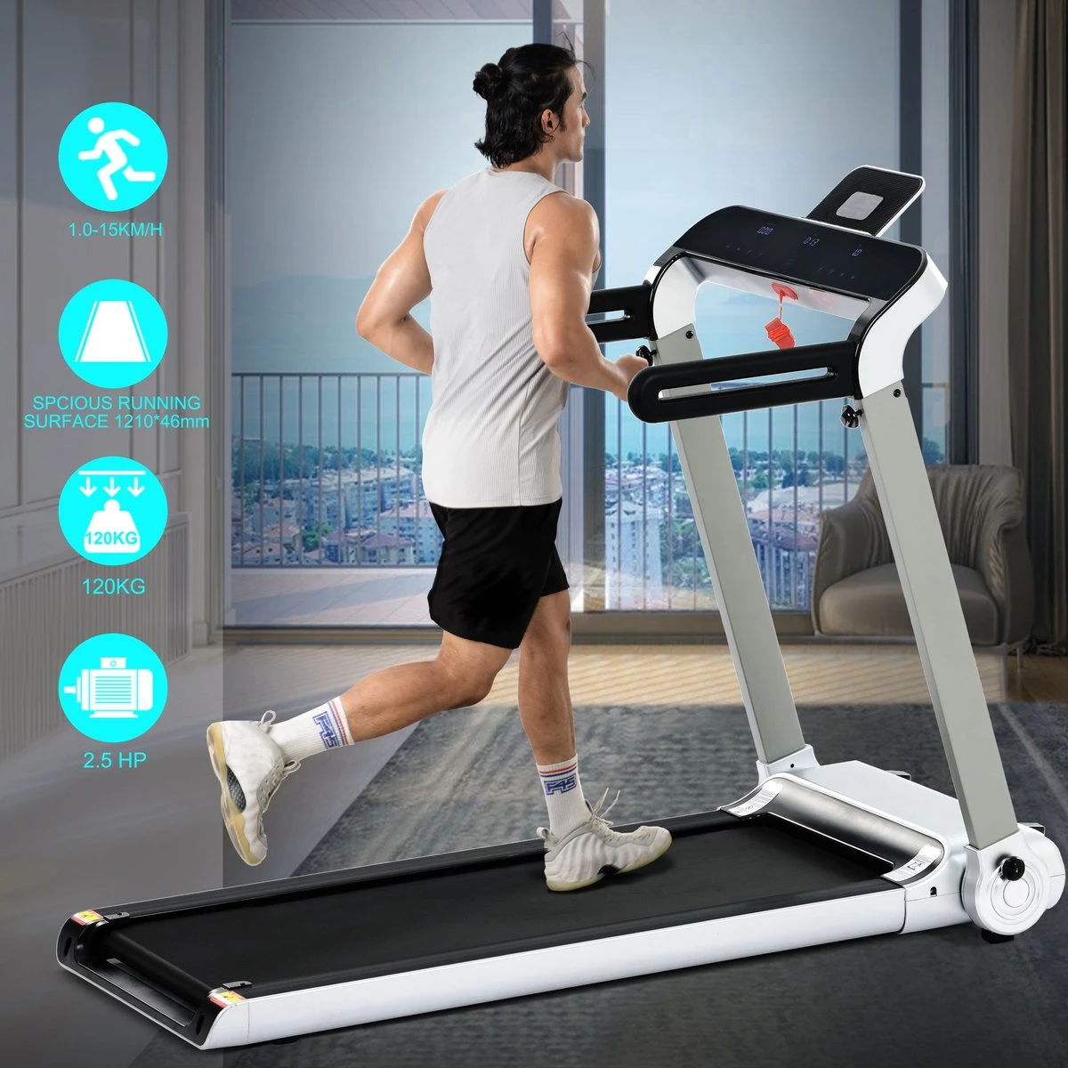 Merax Elektrische Loopband - Opvouwbaar - Inklapbaar Hardloopband - Professioneel - Fitness Hometrainer - Zilver Met Zwart 2 Merax Elektrische Loopband - Opvouwbaar - Inklapbaar Hardloopband - Professioneel - Fitness Hometrainer - Zilver Met Zwart - Afbeelding 2