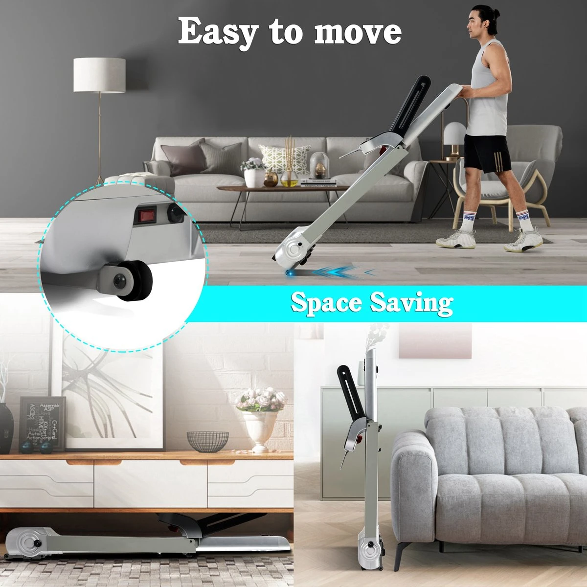 Merax Elektrische Loopband - Opvouwbaar - Inklapbaar Hardloopband - Professioneel - Fitness Hometrainer - Zilver Met Zwart 17 Merax Elektrische Loopband - Opvouwbaar - Inklapbaar Hardloopband - Professioneel - Fitness Hometrainer - Zilver Met Zwart - Afbeelding 17