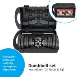 Verstelbare Dumbbell Set 20 Kg Met Koffer - Gietijzeren Gewichten - 2x 10kg -FitForce Outlet Winkel 1200x1200 193