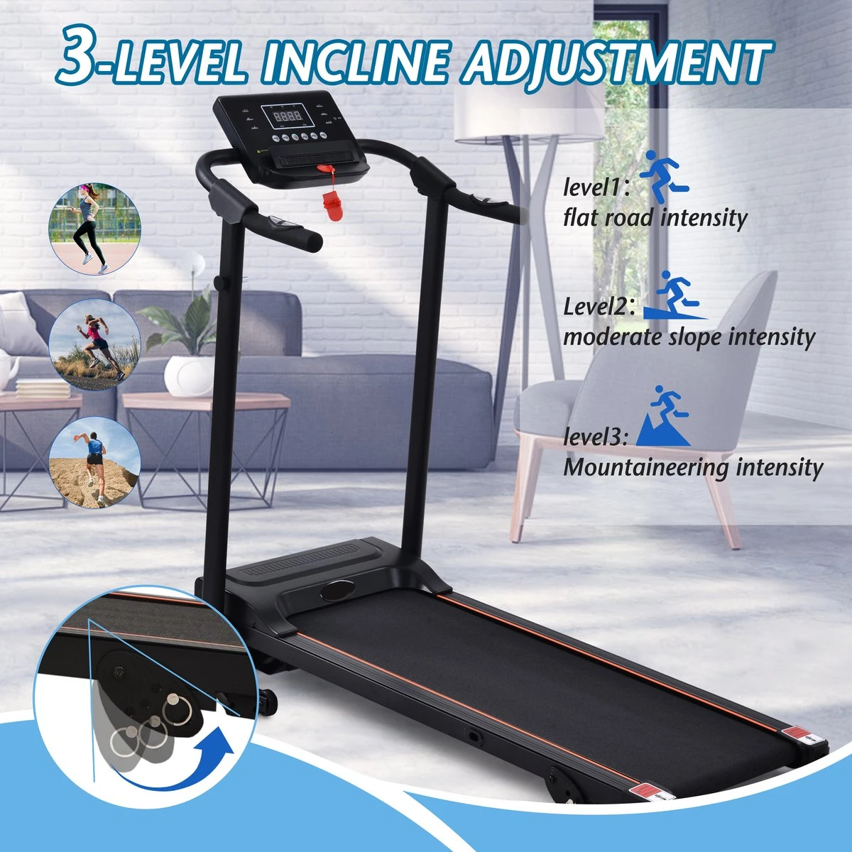YJZQ Opvouwbare Loopband Voor Thuis - 1.5HP Elektrisch Gemotoriseerde Loopband Running Exercise Machine Met LCD-scherm -1-12KM / H - 12 Programma's Met Telefoonhouder Voor Home Gym Fitness Workout Jogging Walking-Black 9 YJZQ Opvouwbare Loopband Voor Thuis - 1.5HP Elektrisch Gemotoriseerde Loopband Running Exercise Machine Met LCD-scherm -1-12KM / H - 12 Programma's Met Telefoonhouder Voor Home Gym Fitness Workout Jogging Walking-Black - Afbeelding 9
