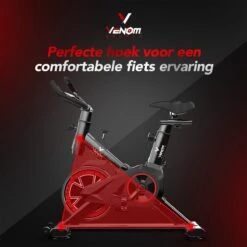 Venom Sports Hometrainer Fiets – Fitness Fiets – Professionele Indoor Cycle Met Lage Instap – Hometrainer Fitness – Hoge Stabiliteit – Spinningfiets – Cardio Bike – LCD Scherm – Verstelbaar – V-belt Aandrijving – Tot 175cm En 150kg – Zwart/Rood -FitForce Outlet Winkel 1200x1200 2071