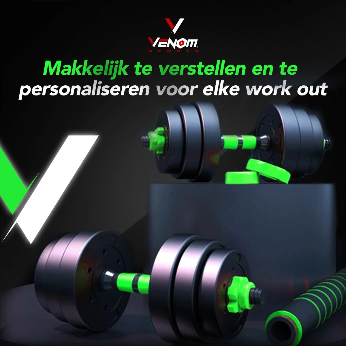 Venom Sports Verstelbare Dumbbell Set Tot 40kg - Professionele 2-in-1 Halterset Gewichten - Gebruiksvriendelijke Fitness Stang - Groen 4 Venom Sports Verstelbare Dumbbell Set Tot 40kg - Professionele 2-in-1 Halterset Gewichten - Gebruiksvriendelijke Fitness Stang - Groen - Afbeelding 4