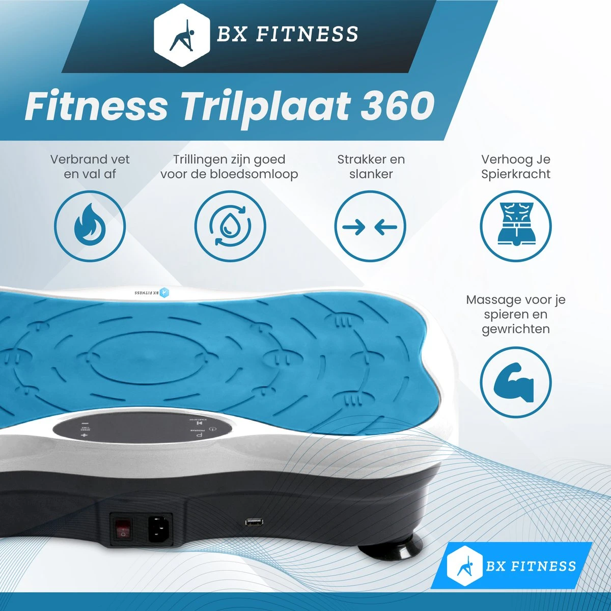 BX Fitness® - Trilplaat Fitness Body Blauw - Incl Weerstandsbanden & Voedingsgids - Sport Trilplaat - Powerplate Voor Cardiotrainingen - Trainingsapparatuur Voor Krachttraining - Ontvang NU Met Duidelijke Handleiding Met Oefeningen + Recepten! 2 BX Fitness® - Trilplaat Fitness Body Blauw - Incl Weerstandsbanden & Voedingsgids - Sport Trilplaat - Powerplate Voor Cardiotrainingen - Trainingsapparatuur Voor Krachttraining - Ontvang NU Met Duidelijke Handleiding Met Oefeningen + Recepten! - Afbeelding 2