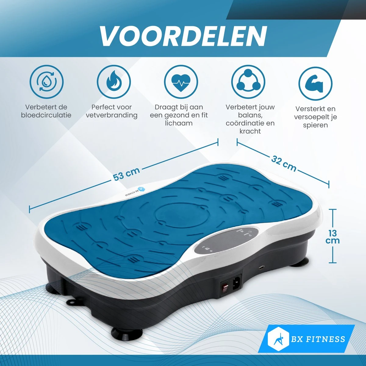 BX Fitness® - Trilplaat Fitness Body Blauw - Incl Weerstandsbanden & Voedingsgids - Sport Trilplaat - Powerplate Voor Cardiotrainingen - Trainingsapparatuur Voor Krachttraining - Ontvang NU Met Duidelijke Handleiding Met Oefeningen + Recepten! 4 BX Fitness® - Trilplaat Fitness Body Blauw - Incl Weerstandsbanden & Voedingsgids - Sport Trilplaat - Powerplate Voor Cardiotrainingen - Trainingsapparatuur Voor Krachttraining - Ontvang NU Met Duidelijke Handleiding Met Oefeningen + Recepten! - Afbeelding 4