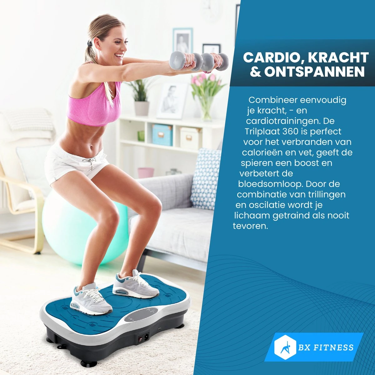 BX Fitness® - Trilplaat Fitness Body Blauw - Incl Weerstandsbanden & Voedingsgids - Sport Trilplaat - Powerplate Voor Cardiotrainingen - Trainingsapparatuur Voor Krachttraining - Ontvang NU Met Duidelijke Handleiding Met Oefeningen + Recepten! 5 BX Fitness® - Trilplaat Fitness Body Blauw - Incl Weerstandsbanden & Voedingsgids - Sport Trilplaat - Powerplate Voor Cardiotrainingen - Trainingsapparatuur Voor Krachttraining - Ontvang NU Met Duidelijke Handleiding Met Oefeningen + Recepten! - Afbeelding 5