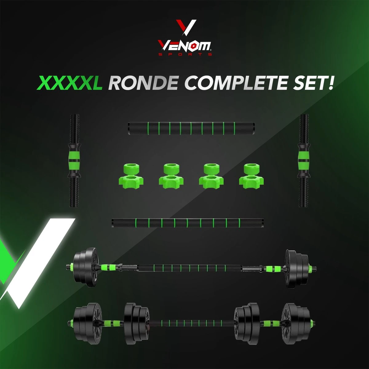 Venom Sports Verstelbare Dumbbell Set Tot 40kg - Professionele 2-in-1 Halterset Gewichten - Gebruiksvriendelijke Fitness Stang - Groen 5 Venom Sports Verstelbare Dumbbell Set Tot 40kg - Professionele 2-in-1 Halterset Gewichten - Gebruiksvriendelijke Fitness Stang - Groen - Afbeelding 5