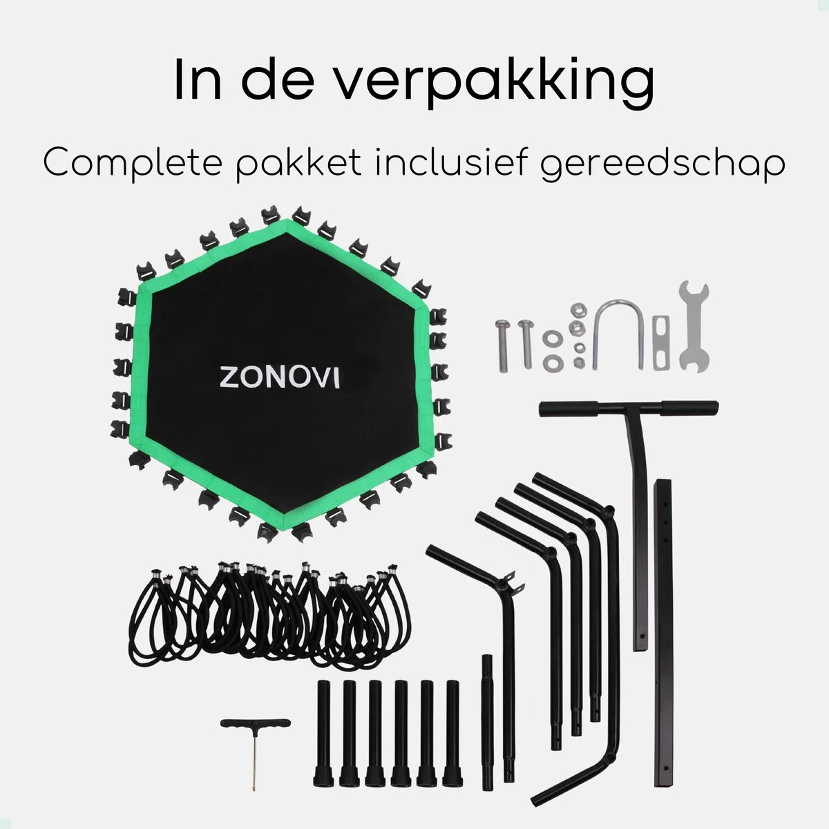 Zonovi Fitness Trampoline 250 Kilo – Mini Trampoline – Kleine Trampoline – Sport Trampoline – Met Elastieken – Zwart – Groen – 106 Cm – 42 Inch. 7 Zonovi Fitness Trampoline 250 Kilo – Mini Trampoline – Kleine Trampoline – Sport Trampoline – Met Elastieken – Zwart – Groen – 106 Cm – 42 Inch. - Afbeelding 7