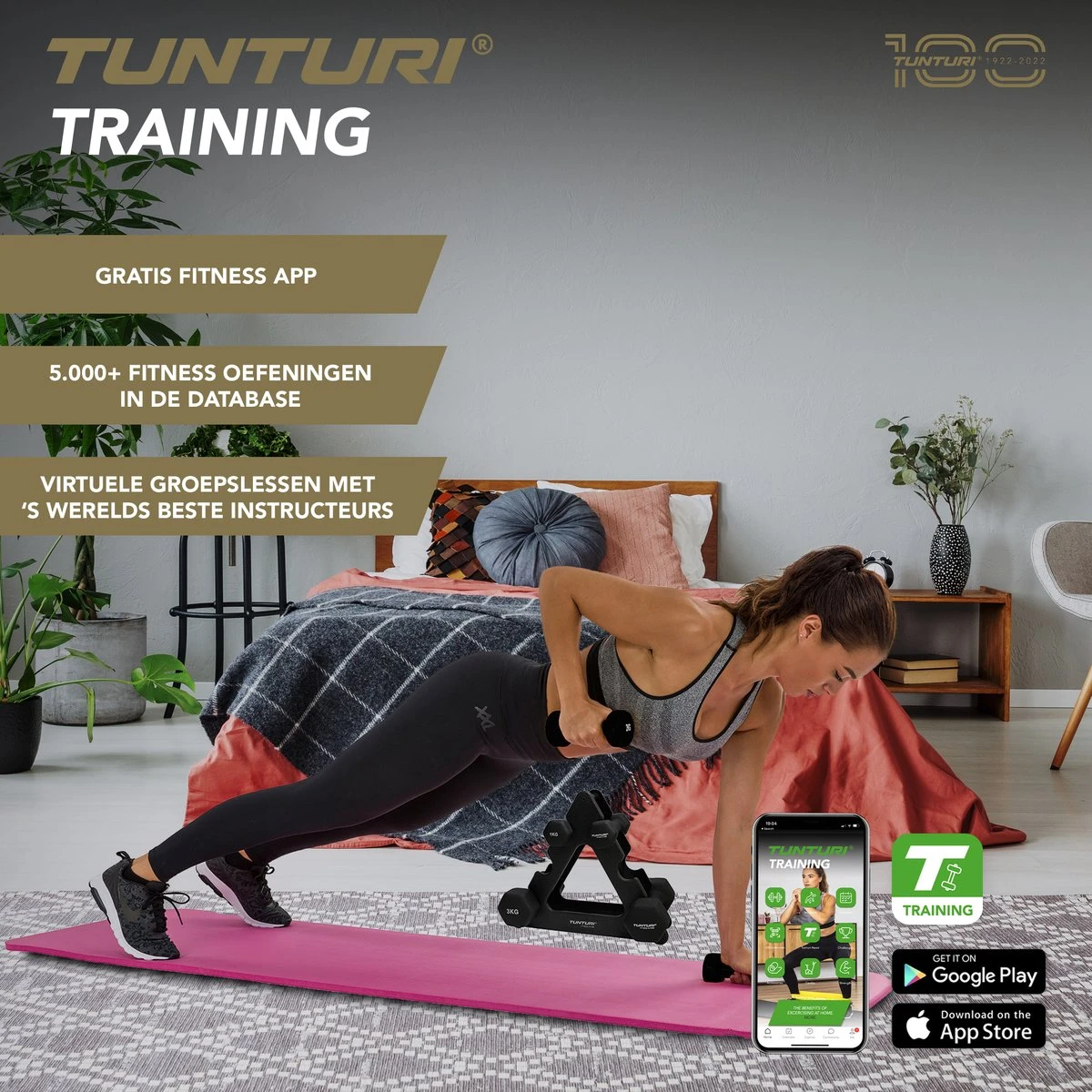 Tunturi Gewichten Centuri - Halterset - Dumbbell Set - Neopreen Dummbbells - 1 T/m 3kg - 3 Paar - Incl. Gratis Fitness App 2 Tunturi Gewichten Centuri - Halterset - Dumbbell Set - Neopreen Dummbbells - 1 T/m 3kg - 3 Paar - Incl. Gratis Fitness App - Afbeelding 2