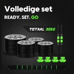 EchoGoods Halterset 30 KG - 2x15 KG - GRATIS Trainingschema - Dumbell Set - Barbell Halterstang Met Gewichten – Verstelbare Dumbells Met Gewichtschijven - Fitness Stang - Black Friday -FitForce Outlet Winkel 1200x1200 241