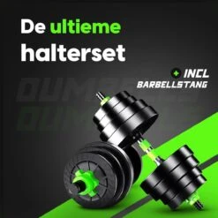 EchoGoods Halterset 30 KG - 2x15 KG - GRATIS Trainingschema - Dumbell Set - Barbell Halterstang Met Gewichten – Verstelbare Dumbells Met Gewichtschijven - Fitness Stang - Black Friday -FitForce Outlet Winkel 1200x1200 245