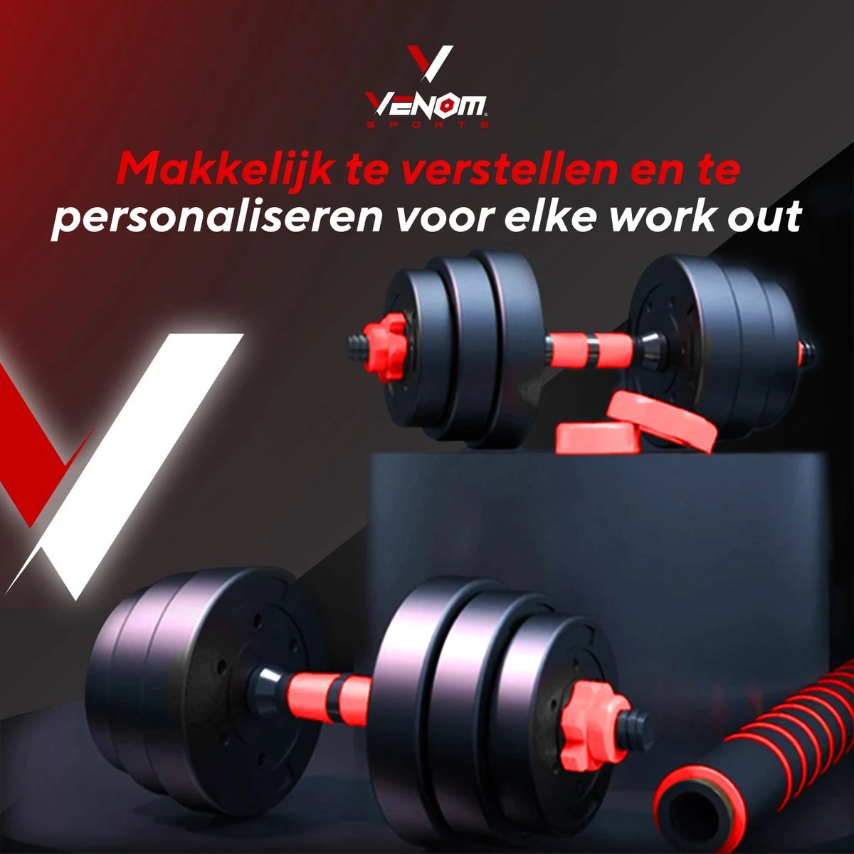 Venom Sports Verstelbare Dumbbell Set Tot 30kg - Professionele 2-in-1 Halterset Gewichten - Gebruiksvriendelijke Fitness Stang - Rood 2 Venom Sports Verstelbare Dumbbell Set Tot 30kg - Professionele 2-in-1 Halterset Gewichten - Gebruiksvriendelijke Fitness Stang - Rood - Afbeelding 2