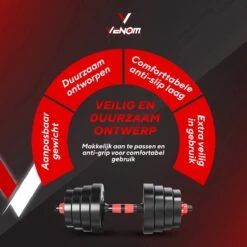 Venom Sports Verstelbare Dumbbell Set Tot 30kg - Professionele 2-in-1 Halterset Gewichten - Gebruiksvriendelijke Fitness Stang - Rood 13 Venom Sports Verstelbare Dumbbell Set Tot 30kg - Professionele 2-in-1 Halterset Gewichten - Gebruiksvriendelijke Fitness Stang - Rood -FitForce Outlet Winkel 1200x1200 262