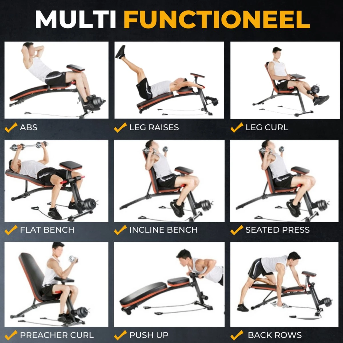 Fitnessbank - Halterbank Verstelbaar - Halterbank - Buikspierbank - Beentrainer - Fitness - 153 X 53 X 102 Cm 2 Fitnessbank - Halterbank Verstelbaar - Halterbank - Buikspierbank - Beentrainer - Fitness - 153 X 53 X 102 Cm - Afbeelding 2