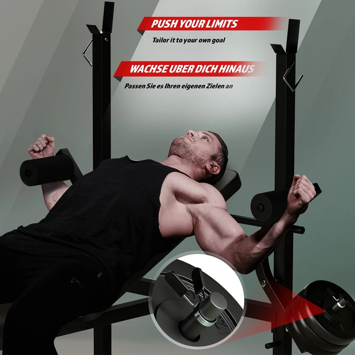 Physionics - Multifunctionele Halterbank - Butterfly Oefening, Sit-ups - Krachttraining - Training Benen - Verstelbare Rugleuning In 4 Standen, Maximum Draagvermogen 255kg - Zwart 2 Physionics - Multifunctionele Halterbank - Butterfly Oefening, Sit-ups - Krachttraining - Training Benen - Verstelbare Rugleuning In 4 Standen, Maximum Draagvermogen 255kg - Zwart - Afbeelding 2