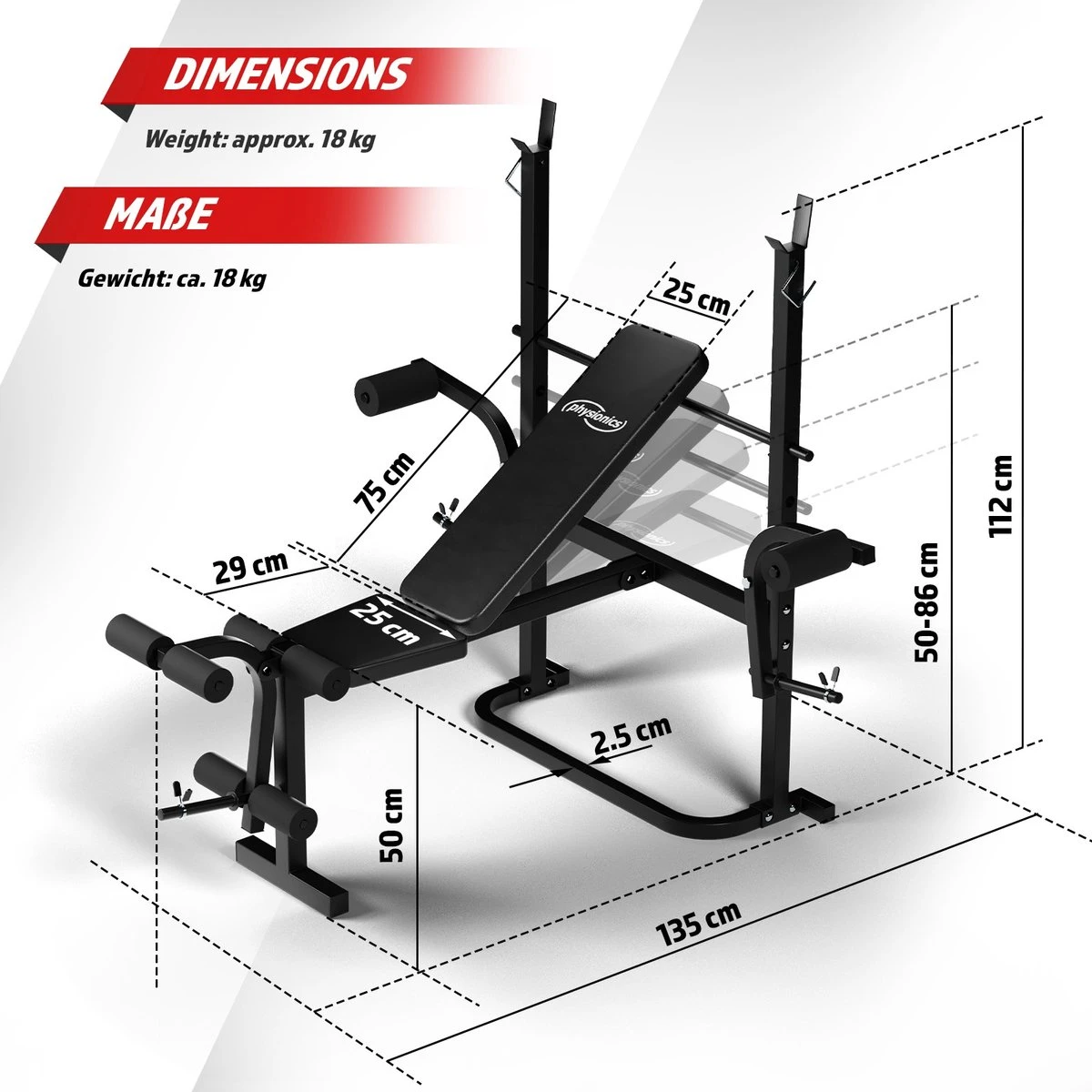 Physionics - Multifunctionele Halterbank - Butterfly Oefening, Sit-ups - Krachttraining - Training Benen - Verstelbare Rugleuning In 4 Standen, Maximum Draagvermogen 255kg - Zwart 13 Physionics - Multifunctionele Halterbank - Butterfly Oefening, Sit-ups - Krachttraining - Training Benen - Verstelbare Rugleuning In 4 Standen, Maximum Draagvermogen 255kg - Zwart - Afbeelding 13