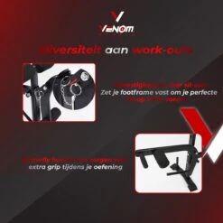 Venom Sports Halterbank – Fitnessbank – Verstelbare Rugleuning – Uiterst Geschikt Voor Gewichten – Incl. Beenhouder – Zachte Handgrepen – PU Kussens – Triangel Structuur – Inklapbaar - Zwart - 182x116x112cm -FitForce Outlet Winkel 1200x1200 333