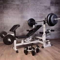 Gorilla Sports Universele Halterbank + 100 Kg Halterset - Kunststof - Halterstang Met Gewichten -FitForce Outlet Winkel 1200x1200 346