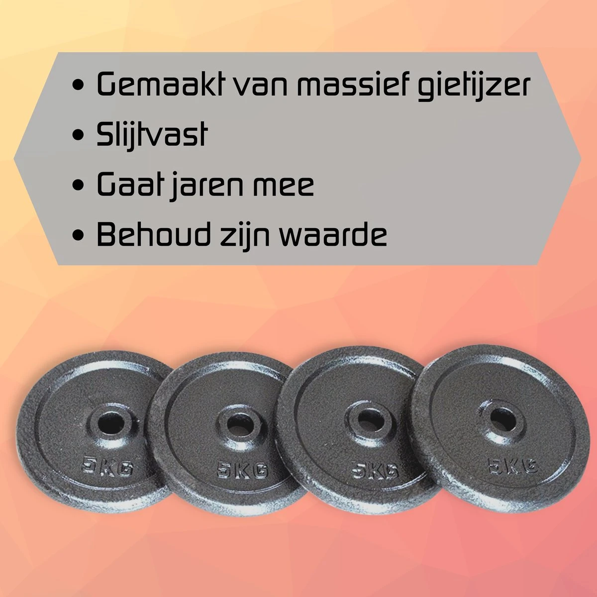 4x5kg Halterschijven Set - 20kg - Gietijzer - 30mm - Gewichten - 5kg - Halterset 2 4x5kg Halterschijven Set - 20kg - Gietijzer - 30mm - Gewichten - 5kg - Halterset - Afbeelding 2