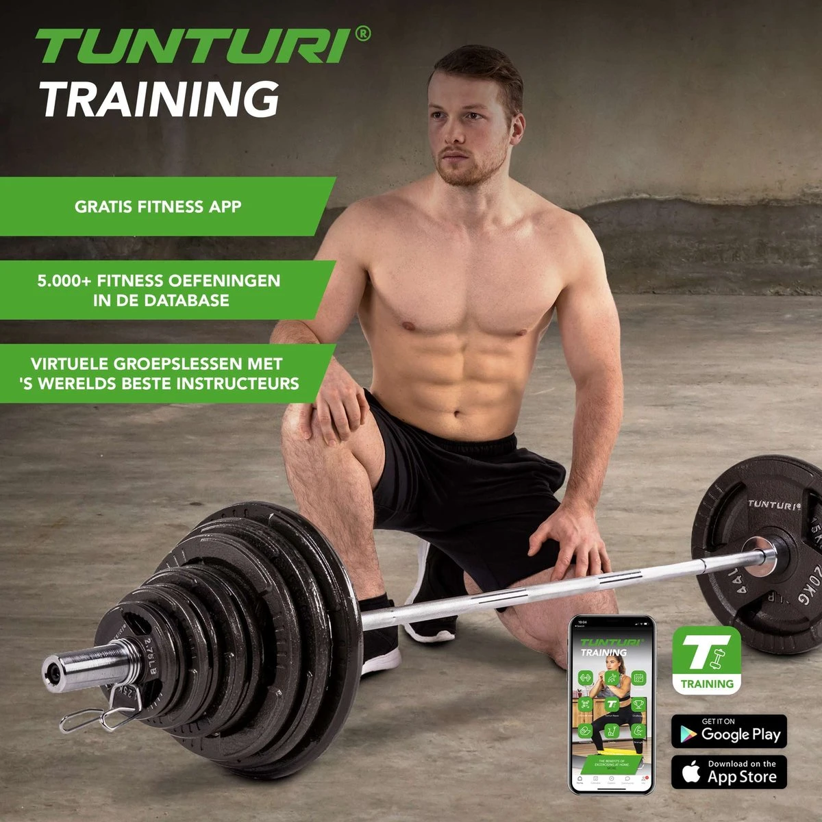 Tunturi Halterstang - Met Inbussluiters - 180 Cm - 30mm Diameter - Incl. Gratis Fitness App 2 Tunturi Halterstang - Met Inbussluiters - 180 Cm - 30mm Diameter - Incl. Gratis Fitness App - Afbeelding 2