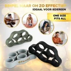 FAMBZ Fitinger Vingertrainer (Achromatische Set) Met 3 Levels - Vinger Trainer Voor Vingers En Onderarm - Vingertrainers Hand Grip - Handrevalidatie - Polstrainer Piano - Griptrainer Arm - Hand Stretcher - Krachttrainer Pols - Fidget Toy -FitForce Outlet Winkel 1200x1200 541
